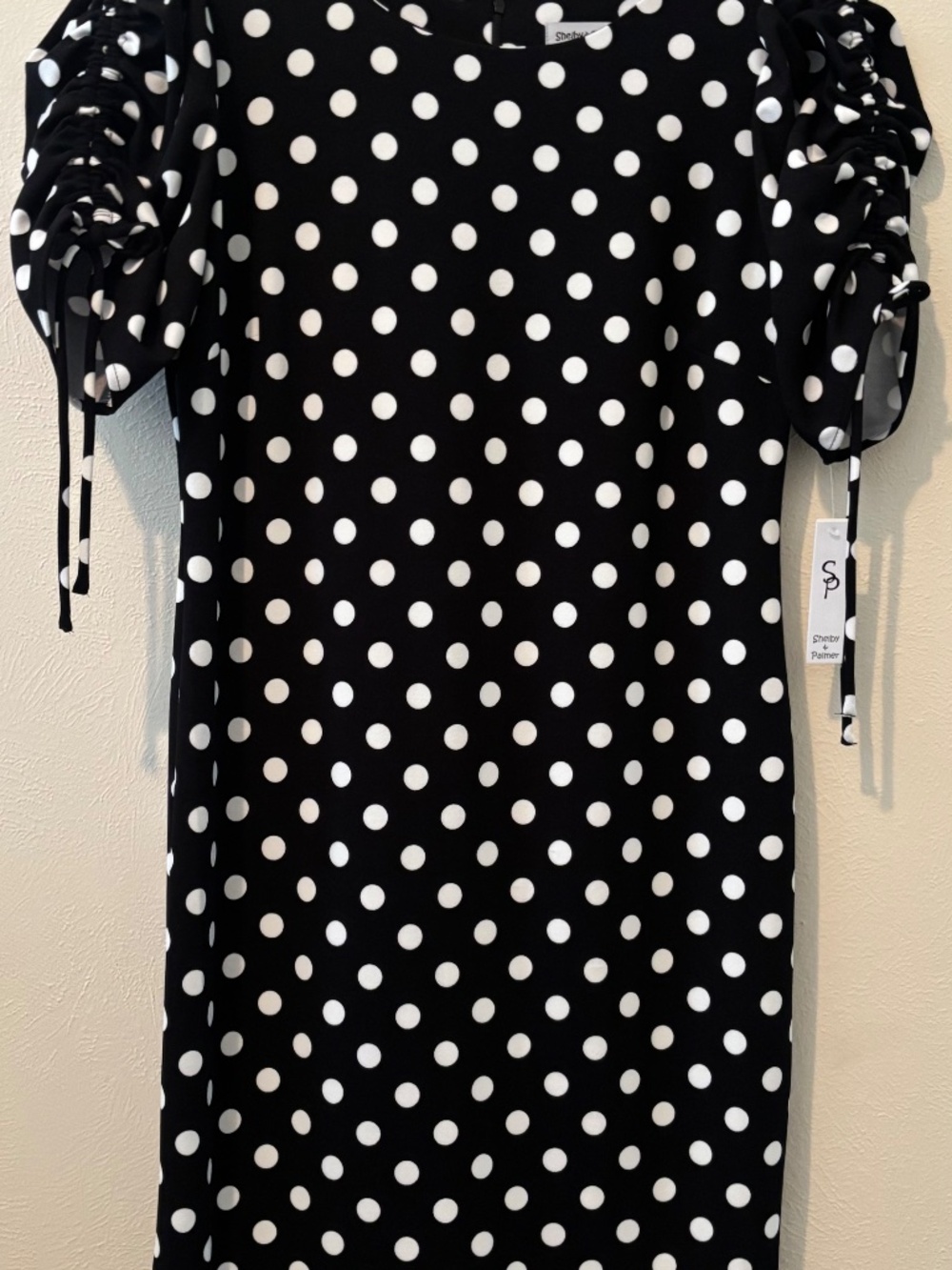 Shelby & Palmer Women's Black and White Polka Dot SS Midi Dress - Size 14